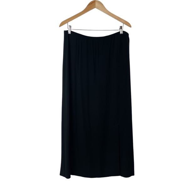 Eileen Fisher Silk Georgette Crepe Black Front Slit Maxi Skirt